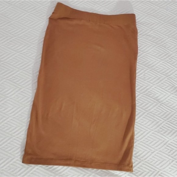 XXI Camel Cotton Pencil Skirt w Elastic Waist- Size S - Picture 5 of 7
